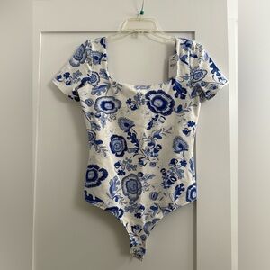 Floral Blue and White Bodysuit